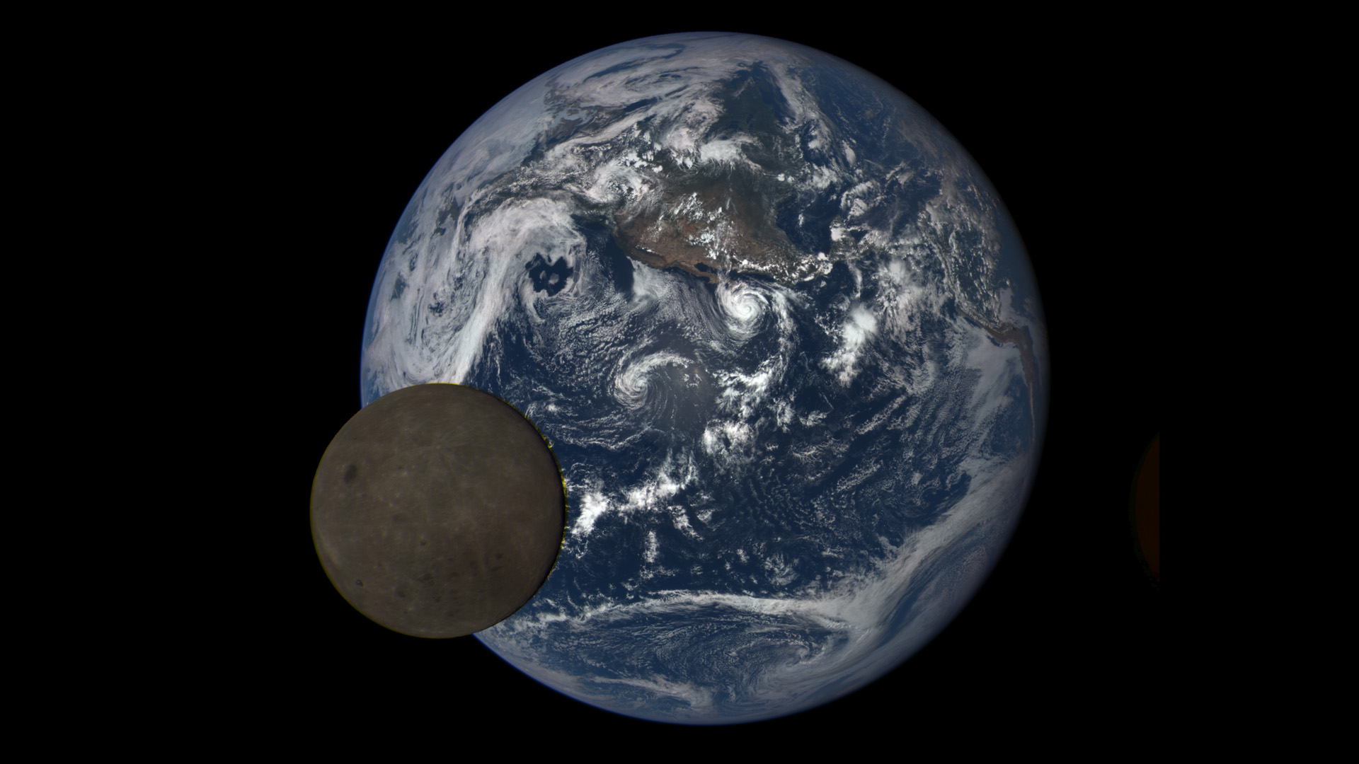 Satellite image of the Moon crossing the Earth.