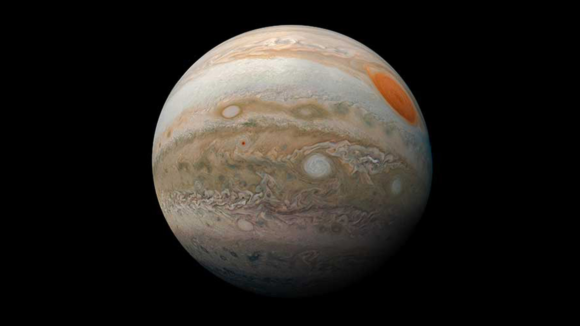 Detailed view of Jupiter, captured against the black expanse of space.